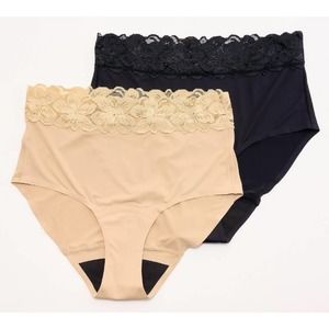 ANTI X PROOF Set of 2 Lace Trim High Rise Leak Resistant Briefs Black Oatmeal 3X